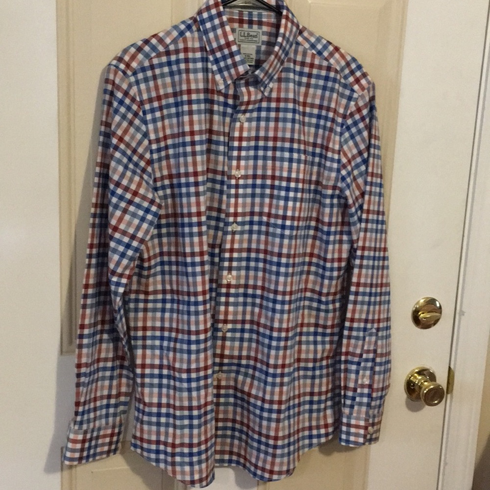 LL Bean checkered button down dress shirt